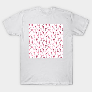 Repeating pattern with pink flamingos on white background T-Shirt